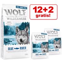 12 + 2 kg zadarmo! 14 kg Wolf of Wilderness granule pre psov - Adult "Blue River" - kuracie z voľného chovu a losos