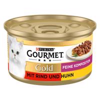 Gourmet Gold, 48 x 85 g - 3 + 1 zdarma!  - jemné kúsky hovädzie a kuracie