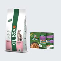 Libra Cat 12 kg + Ultima Sterilized Cat 8 x 85 g - Adult Salmon 12 kg + Sterilized Cat mix II (kuracie, hovädzie, tuniak, morské ryby) 8 x 85 g