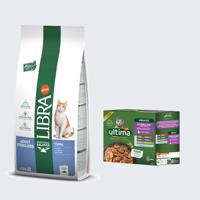 Libra Cat 12 kg + Ultima Sterilized Cat 8 x 85 g - Sterilized s tuniakom 12 kg + Sterilized Cat mix II (kuracie, hovädzie, tuniak, morské ryby)  8 x 85 g