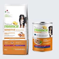 Natural Trainer 7 / 12 kg + Natural Trainer Sensitive konzerva 400 g zdarma - Sensitive No Gluten Medium/Maxi Mature s lososom 12 kg