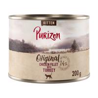 Purizon Kitten 6 x 200 g - bez obilnín - kuracie filety s morčacím
