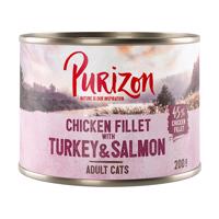 Purizon konzervy, 6 x 200g / 6 x 400 g - 15 % zľava - Adult  bez obilnín  kuracie s morčacím a lososom 6 x 200 g