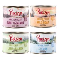 Purizon konzervy, 6 x 200g / 6 x 400 g - 15 % zľava - Adult  bez obilnín  miešané balenie (2 x losos, 1 x diviak, 1 x jahňacie&losos, 1 x losos&morčacie) 6 x 200 g