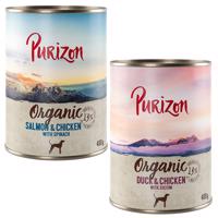 Purizon Organic konzervy / Adult kapsičky - 15 % zľava - Organic mix II: 3 x kačacie a kuracie, 3 x losos a kuracie (6 x 400 g) konzervy