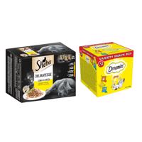 Sheba mističky 48 x 85 g + Dreamies mixbox 12 x 60 g - 15 % zľava - Delikatesse v želé Hydinová variácia