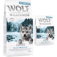 Wolf of Wilderness granule, 13 kg - 12 + 1 kg zdarma!  - Junior "Blue River" - kuracie z voľného chovu a losos