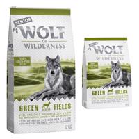 Wolf of Wilderness granule, 13 kg - 12 + 1 kg zdarma!  - Senior "Green Fields" jahňacie
